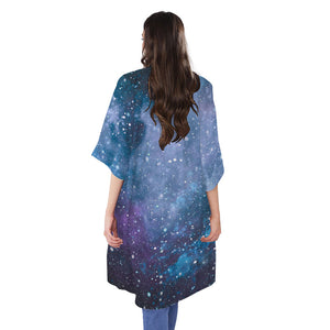 Blue Cloud Starfield Galaxy Space Print Open Front Beach Cover Up