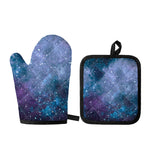 Blue Cloud Starfield Galaxy Space Print Oven Mitt And Pot Holder Set