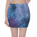 Blue Cloud Starfield Galaxy Space Print Pencil Mini Skirt