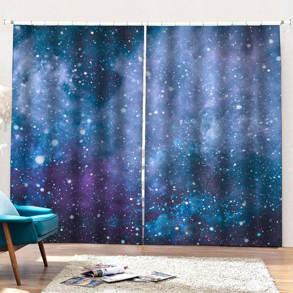 Blue Cloud Starfield Galaxy Space Print Pencil Pleat Curtains