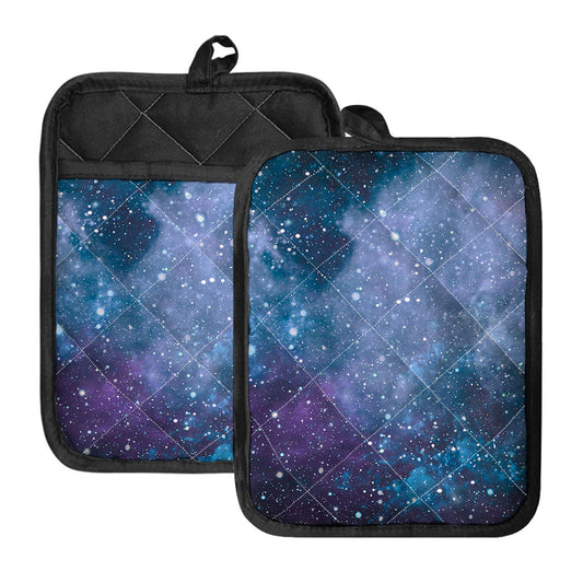 Blue Cloud Starfield Galaxy Space Print Pot Holders With Pocket