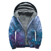 Blue Cloud Starfield Galaxy Space Print Sherpa Lined Zip Up Hoodie