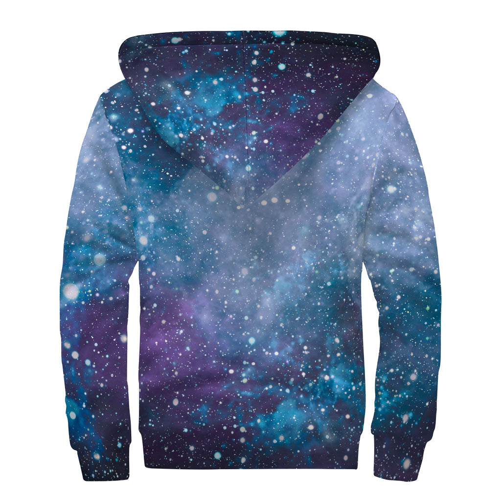 Blue Cloud Starfield Galaxy Space Print Sherpa Lined Zip Up Hoodie