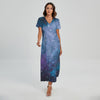 Blue Cloud Starfield Galaxy Space Print Short Sleeve Maxi Dress