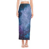 Blue Cloud Starfield Galaxy Space Print Side Slit Maxi Skirt