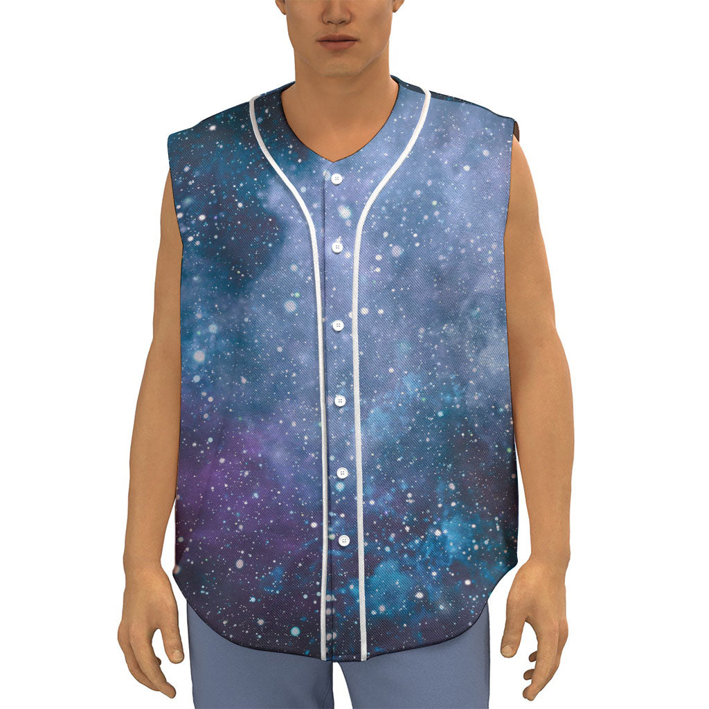 Blue Cloud Starfield Galaxy Space Print Sleeveless Baseball Jersey