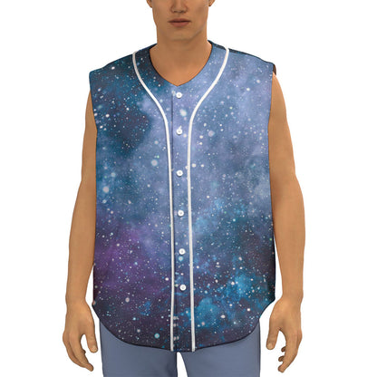 Blue Cloud Starfield Galaxy Space Print Sleeveless Baseball Jersey