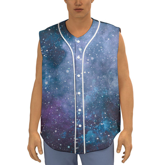 Blue Cloud Starfield Galaxy Space Print Sleeveless Baseball Jersey