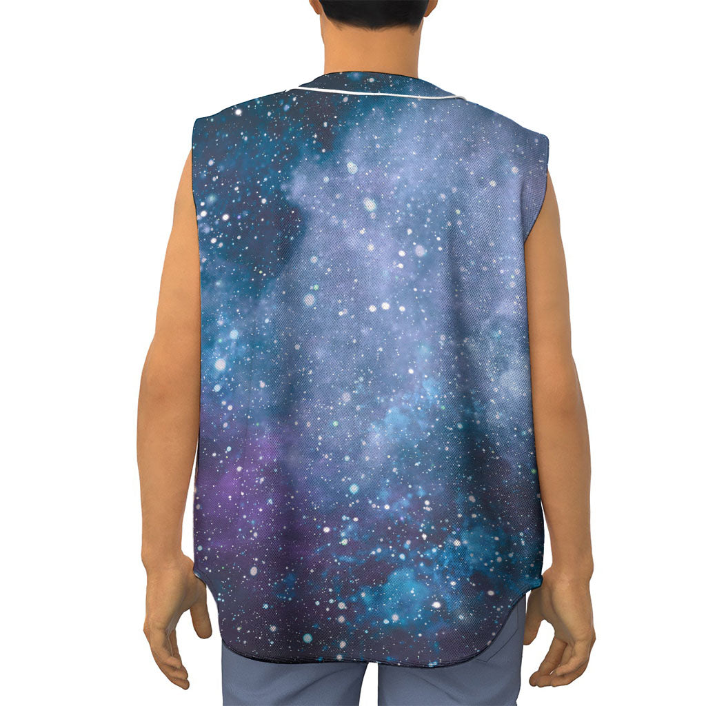 Blue Cloud Starfield Galaxy Space Print Sleeveless Baseball Jersey