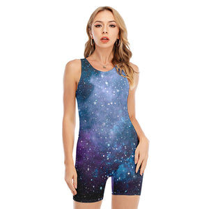 Blue Cloud Starfield Galaxy Space Print Sleeveless One Piece Swimsuit