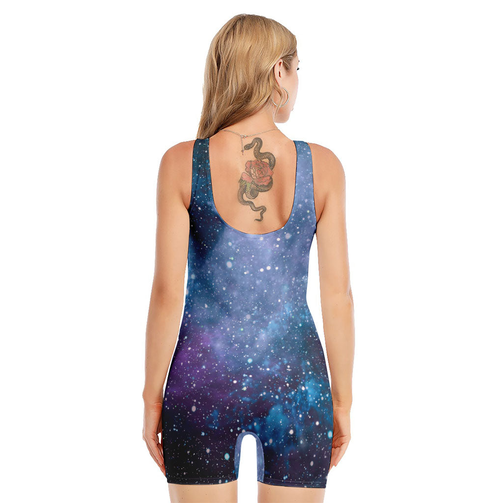 Blue Cloud Starfield Galaxy Space Print Sleeveless One Piece Swimsuit