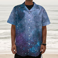 Blue Cloud Starfield Galaxy Space Print Textured Short Sleeve Shirt