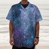 Blue Cloud Starfield Galaxy Space Print Textured Short Sleeve Shirt