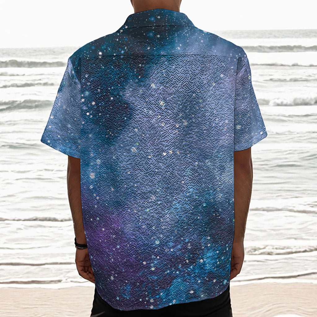 Blue Cloud Starfield Galaxy Space Print Textured Short Sleeve Shirt