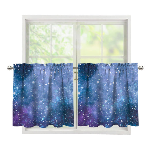 Blue Cloud Starfield Galaxy Space Print Tier Curtains