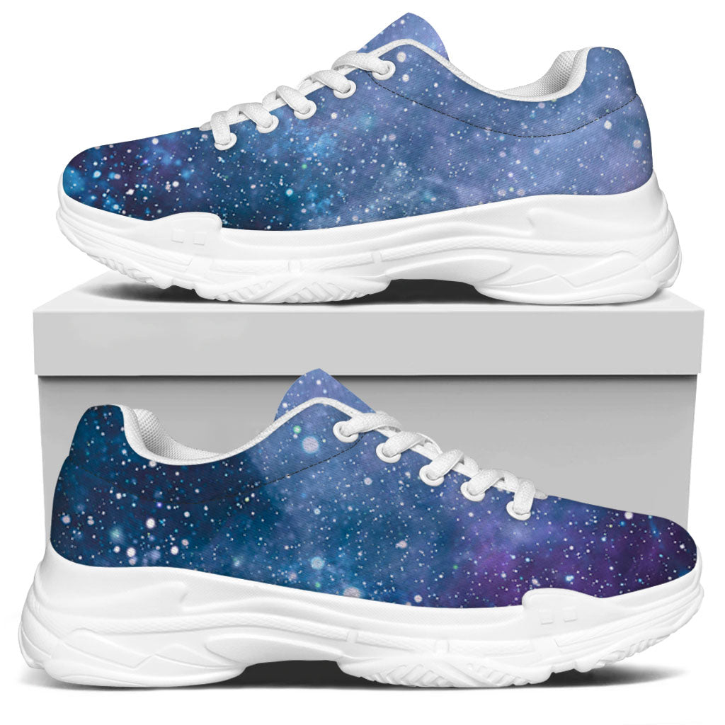 Blue Cloud Starfield Galaxy Space Print White Chunky Shoes