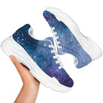 Blue Cloud Starfield Galaxy Space Print White Chunky Shoes