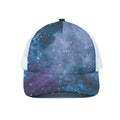 Blue Cloud Starfield Galaxy Space Print White Mesh Trucker Hat