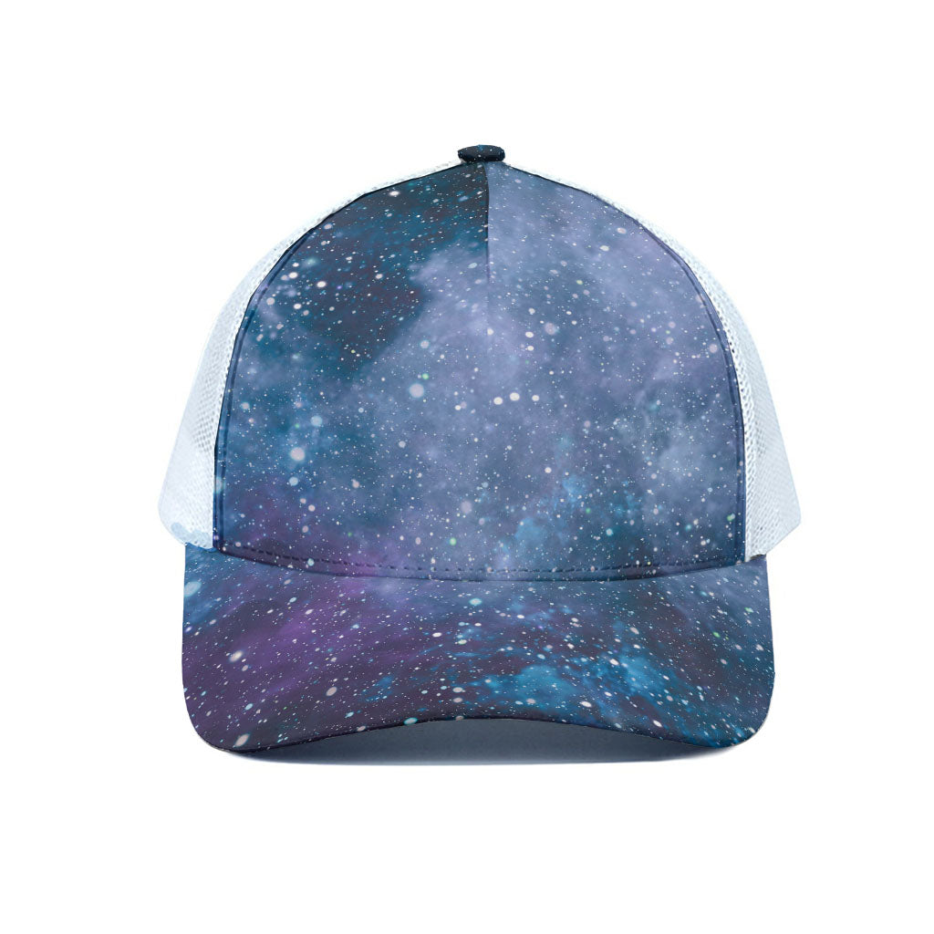 Blue Cloud Starfield Galaxy Space Print White Mesh Trucker Cap