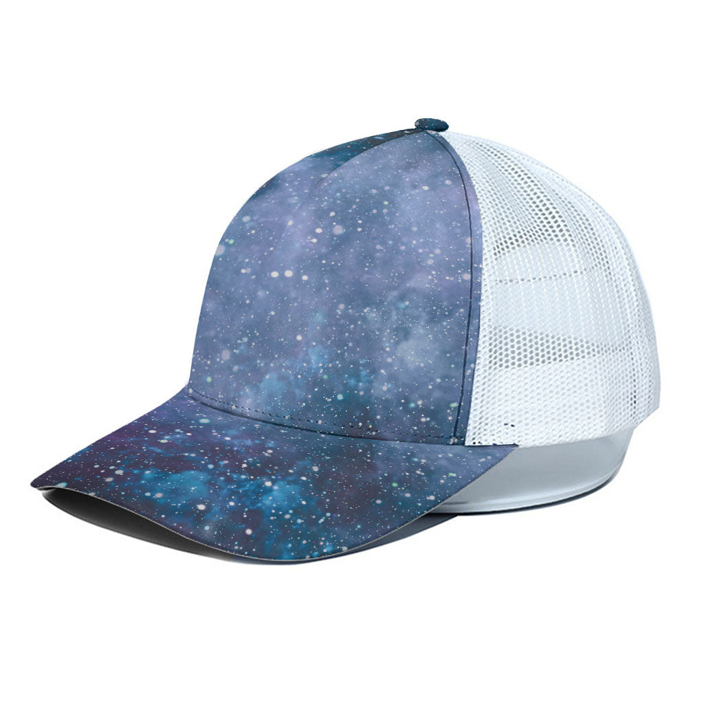 Blue Cloud Starfield Galaxy Space Print White Mesh Trucker Cap