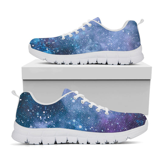 Blue Cloud Starfield Galaxy Space Print White Running Shoes