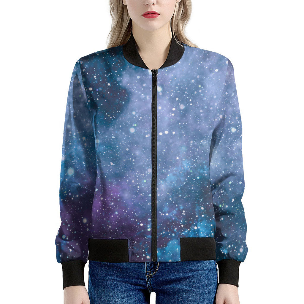 Blue Cloud Starfield Galaxy Space Print Women's Bomber Jacket