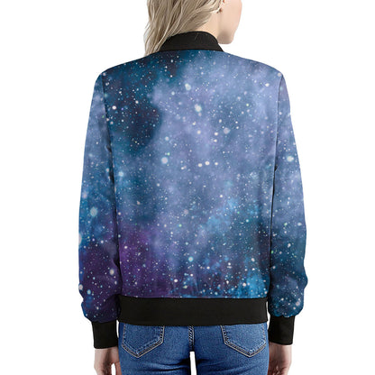 Blue Cloud Starfield Galaxy Space Print Women's Bomber Jacket