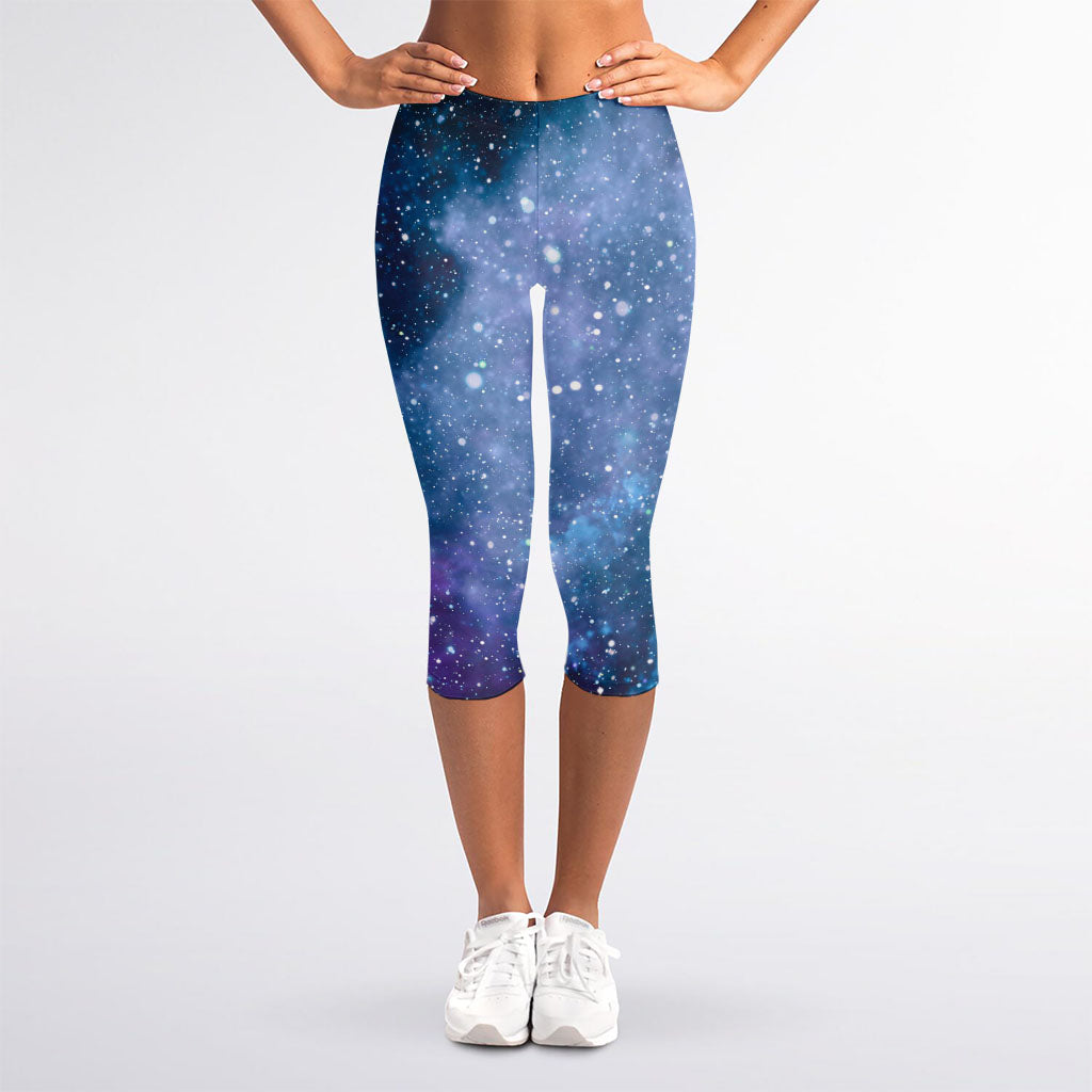 Blue Cloud Starfield Galaxy Space Print Women's Capri Leggings
