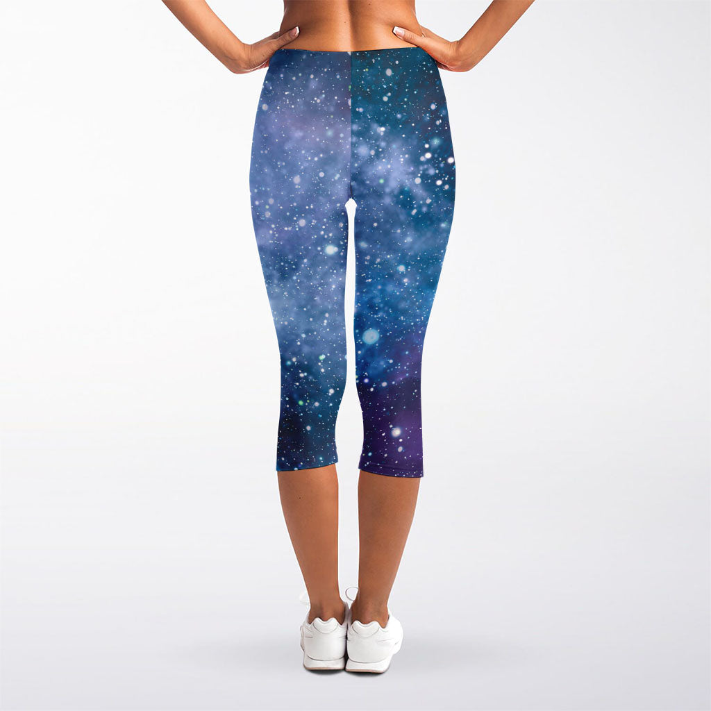 Blue Cloud Starfield Galaxy Space Print Women's Capri Leggings