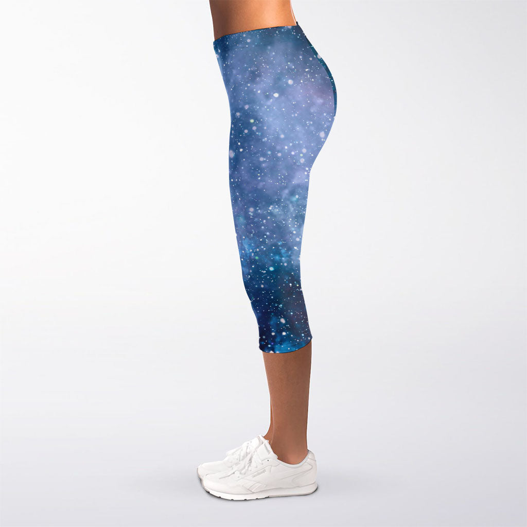 Blue Cloud Starfield Galaxy Space Print Women's Capri Leggings