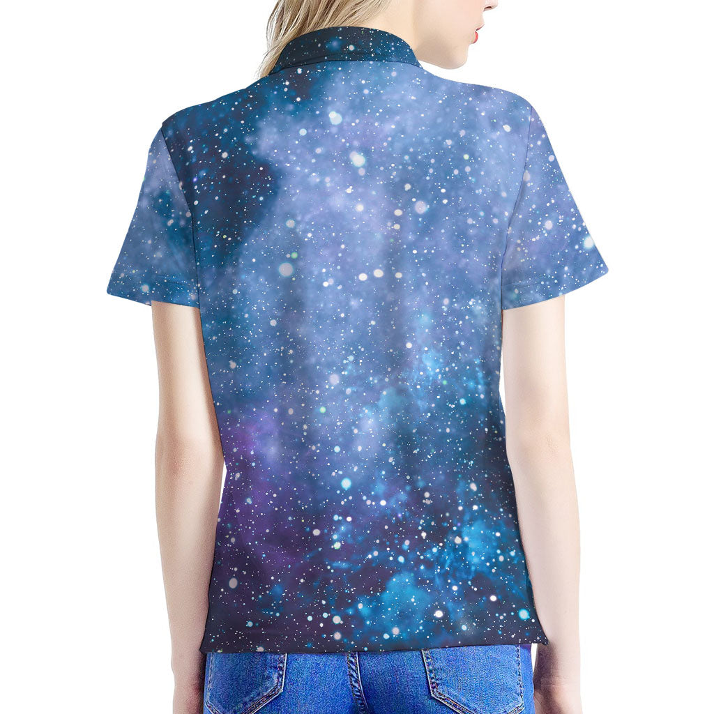 Blue Cloud Starfield Galaxy Space Print Women's Polo Shirt