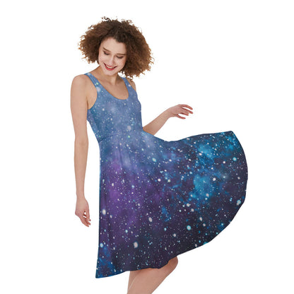 Blue Cloud Starfield Galaxy Space Print Women's Sleeveless Dress