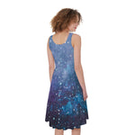 Blue Cloud Starfield Galaxy Space Print Women's Sleeveless Dress