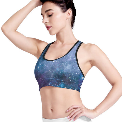 Blue Cloud Starfield Galaxy Space Print Women's Sports Bra