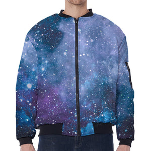 Blue Cloud Starfield Galaxy Space Print Zip Sleeve Bomber Jacket