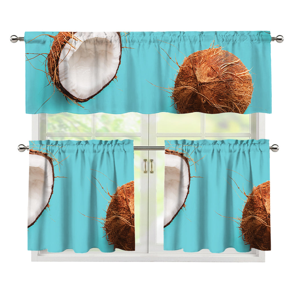 Blue Coconut Pattern Print 3 Piece Kitchen Curtains