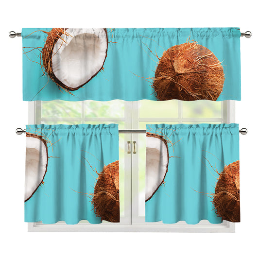 Blue Coconut Pattern Print 3 Piece Kitchen Curtains