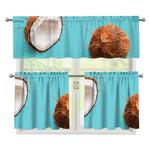 Blue Coconut Pattern Print 3 Piece Kitchen Curtains