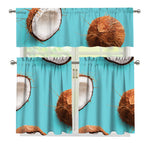 Blue Coconut Pattern Print 3 Piece Kitchen Curtains
