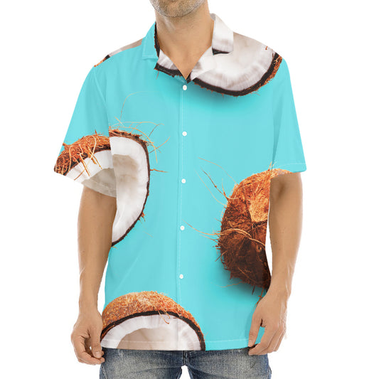 Blue Coconut Pattern Print Aloha Shirt