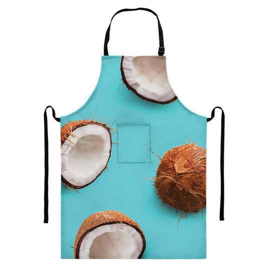 Blue Coconut Pattern Print Bib Apron With Pocket