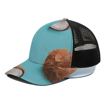 Blue Coconut Pattern Print Black Mesh Trucker Cap