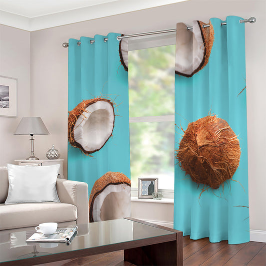 Blue Coconut Pattern Print Blackout Grommet Curtains