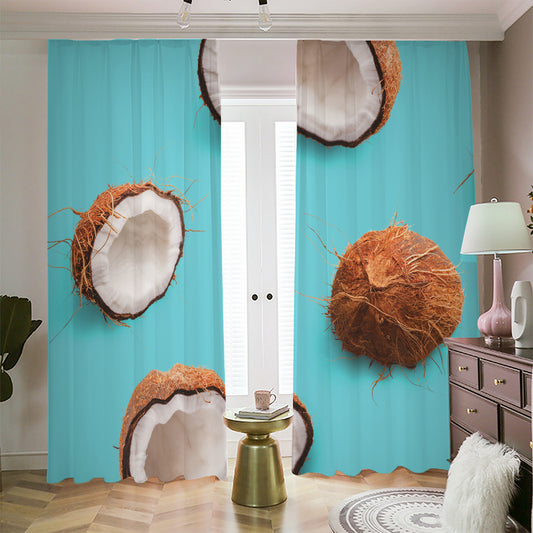 Blue Coconut Pattern Print Blackout Pencil Pleat Curtains