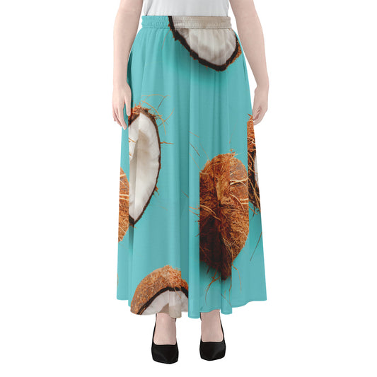 Blue Coconut Pattern Print Chiffon Maxi Skirt