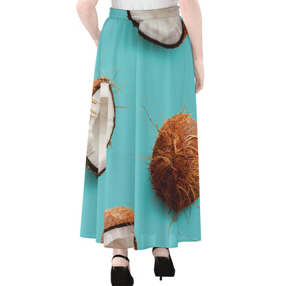Blue Coconut Pattern Print Chiffon Maxi Skirt