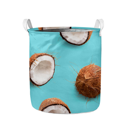 Blue Coconut Pattern Print Collapsible Laundry Basket