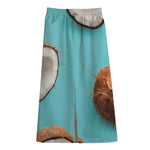 Blue Coconut Pattern Print Cotton Front Slit Maxi Skirt