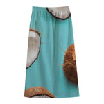 Blue Coconut Pattern Print Cotton Front Slit Maxi Skirt