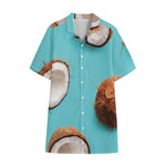 Blue Coconut Pattern Print Cotton Hawaiian Shirt